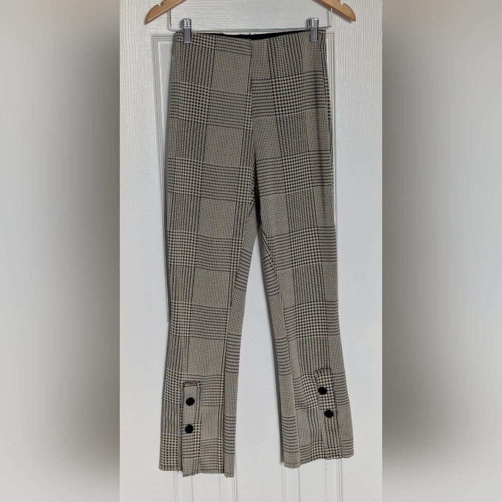 Zara Women's (Small) Black & Tan Checkered/Houndstooth Elastic Waist Dress Pants